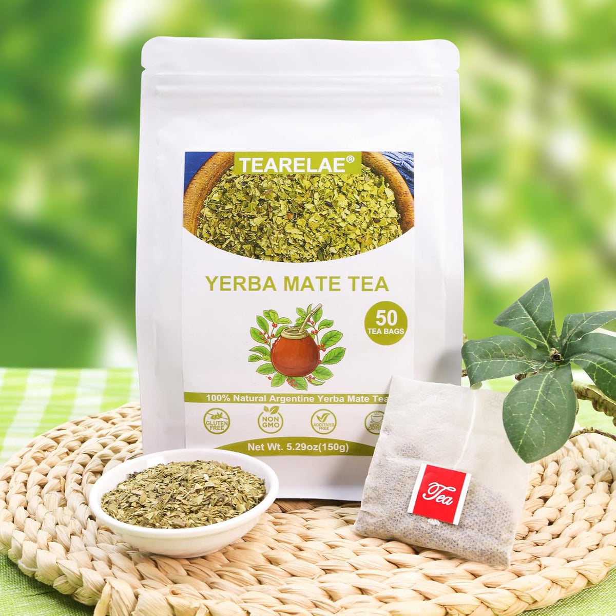 TEARELAE - Yerba Mate Tea Bags, 50 Count, Unsmoked Yerba Mate Tea | Country of origin Argentina, rich in nutrients and helps boost energy for daily routines