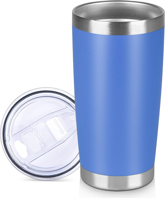 20 oz Tumbler Stainless Steel Tumblers Bulk with Lid Double Wall Insulated Coffee Tumbler Cups for Hot &amp; Cold Drinks Powder Coated Travel Coffee Tumbler Mug Metal (Azure, 1 pack)