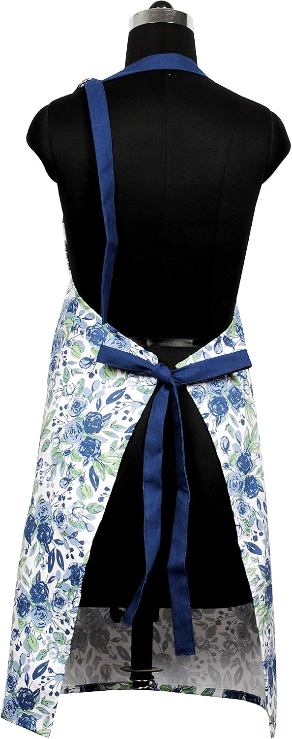 Cotton Aprons for Women with Pocket, Adjustable Strap &amp; Waist Ties - Washable Aprons for Baking, Cooking, Gardening (27.5 x 33 Inches - Blooming Floral)