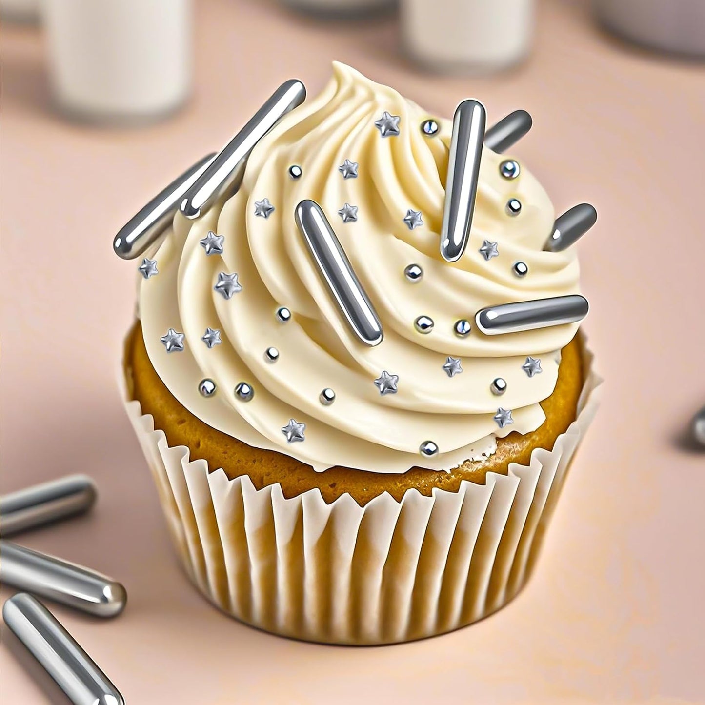 Twisweet Silver Sprinkles 130g, Edible Pearl Sprinkles, Sugar Rods &amp; Stars | Silver cake decorations and star sprinkles for cake toppers, cupcakes, cookies, weddings, birthdays, Christmas &amp; New Year