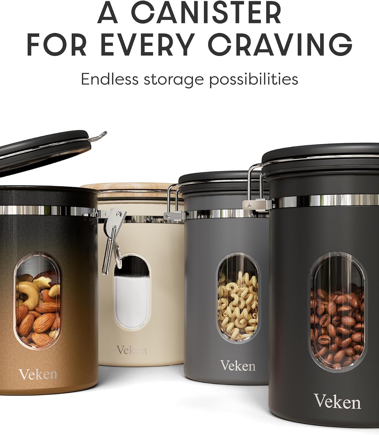Veken Coffee Canister with Window, Airtight Stainless Steel Container, 22OZ | Gifts For Women, Kitchen Food Storage for Beans,Ground,Espresso,Rice,Tea,Sugar,Cereal,Bar Accessories,Lids,Jars, Scoop, Cream