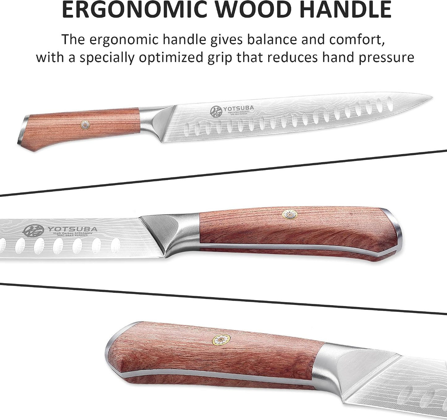 YOTSUBA 10 Inch Japanese Style Premium Natural Rosewood Carving Knife | Slicing Knife, High Carbon Steel Brisket Knives, Butcher Breaking Knives for Meat Cutting and Cooking with Gift Box