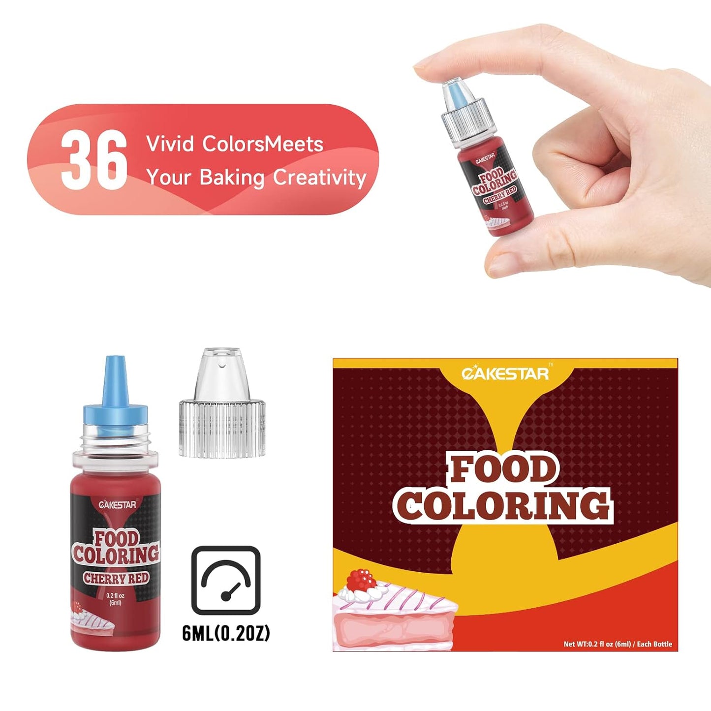Cakestar 36 Colors Liquid Food Coloring 6ml/Bottle for Cake Cookie Baking | Highly concentrated for cake, cookie, slime &amp; crafts. Food-grade. A little goes a long way – vivid, versatile!