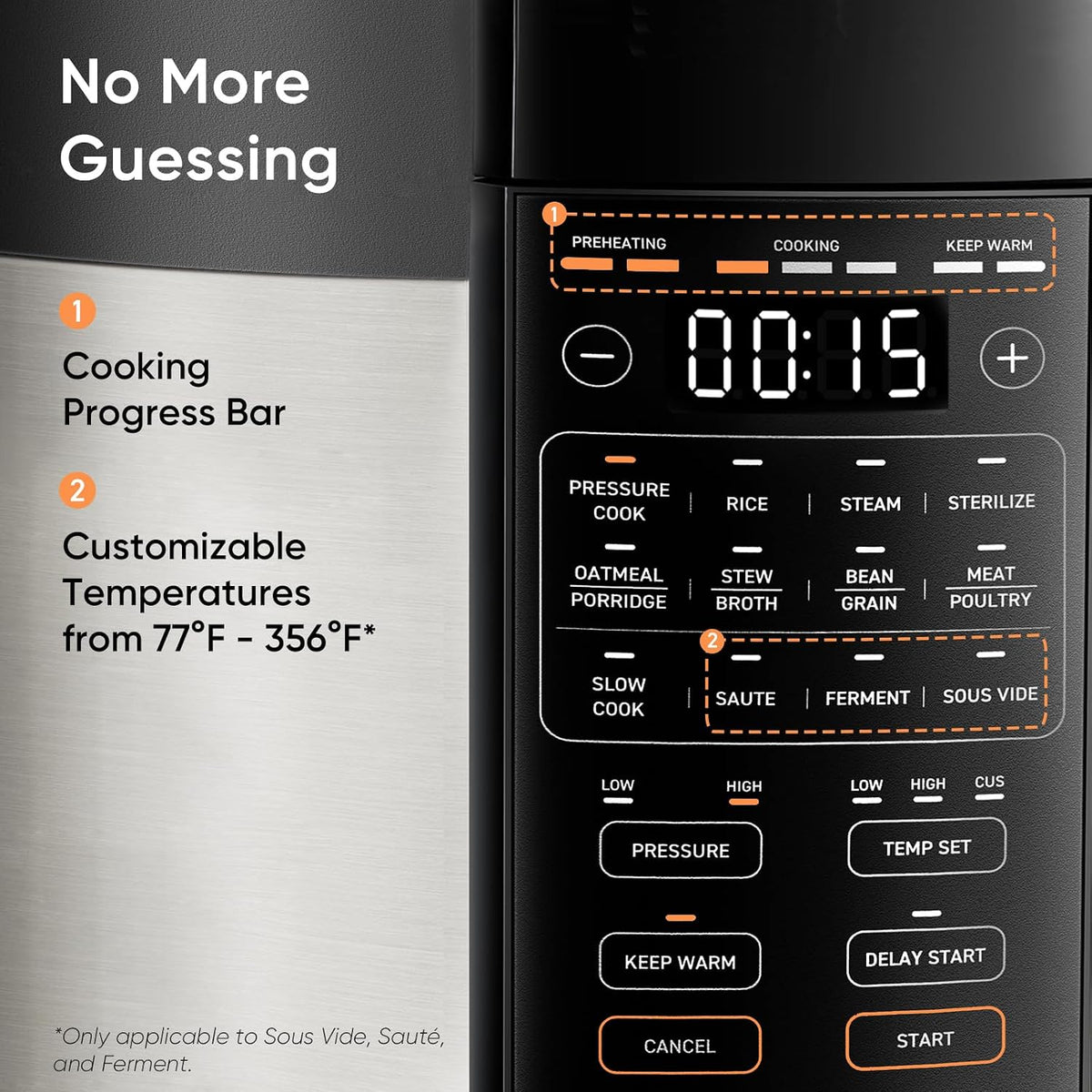COSORI Pressure Cooker 6QT Stainless Steel – 9-in-1 Multi Cooker, 12 Safety Features, Ceramic Inner Pot, Rice, Slow Cook, Sous Vide, Saute, 1100W
