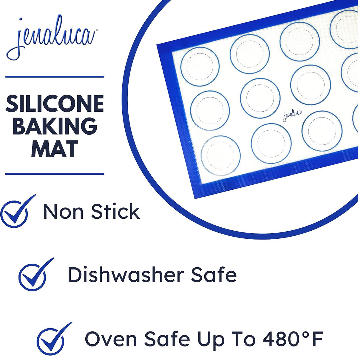 Silicone Baking &amp; Cookie Mats 2 Pack, Non-Stick, 16.5 x 11.6 in | Food grade silicone liner with cookie measurements. Heat resistant to 480F, dishwasher safe, non-slip.