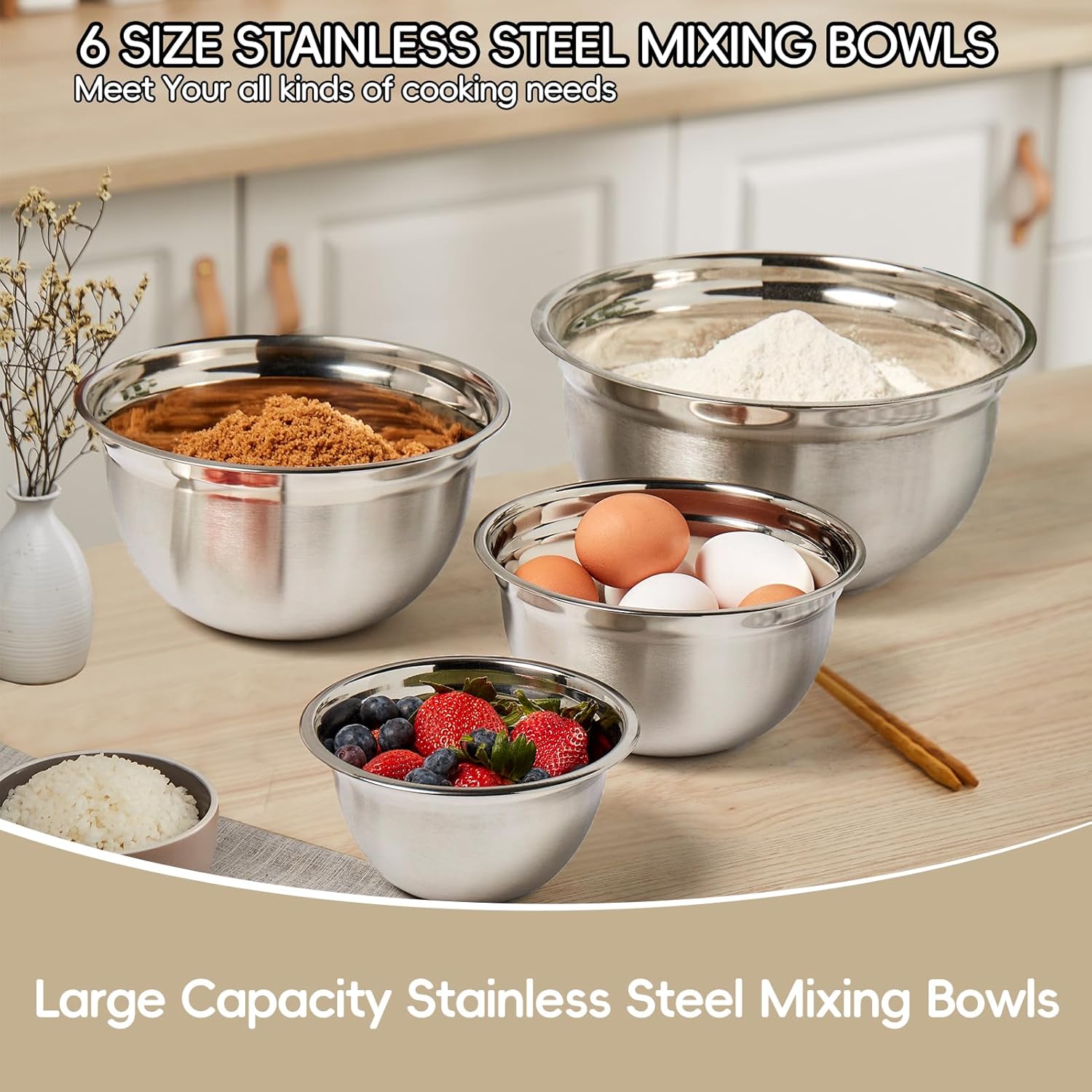 Mixing Bowls Set, 27PCS Khaki Mixing Bowls With Lids Set Stainless Steel Kitchen Large Nesting Metal Bowl 7QT to 1.5QT,