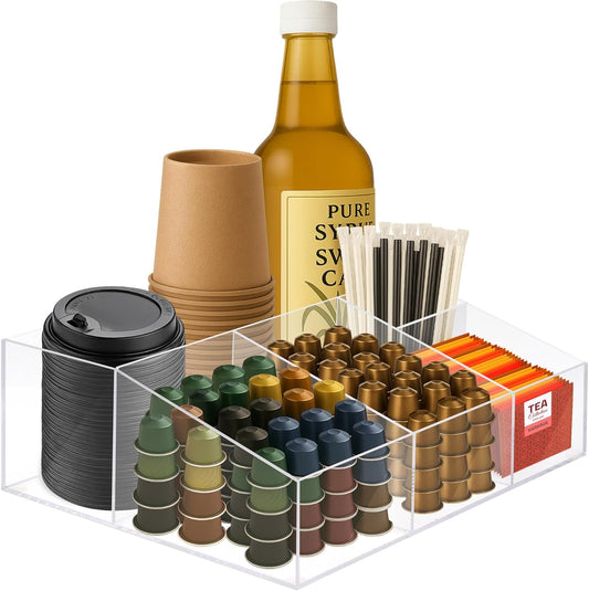 Acrylic Coffee Bar Station – Snack Tea Organizer & Storage Holder for Office Coffee Table – Perfect Countertop Setup for