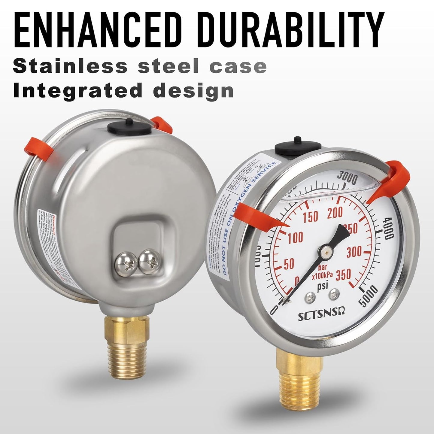 0 to 5000 Psi Hydraulic Pressure Gauge, Liquid Filled, 1/4" NPT