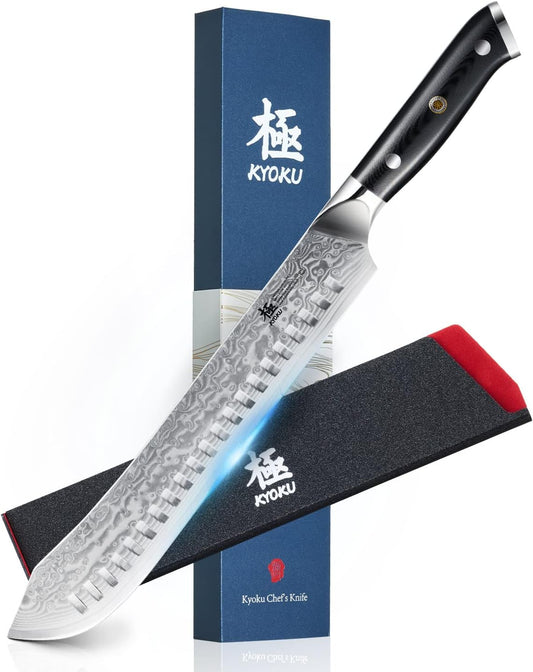 KYOKU Gin Series 10" Bullnose Butcher Knife for Meat Cutting With Silver PVD Coating - Japanese VG10 Steel for Professional