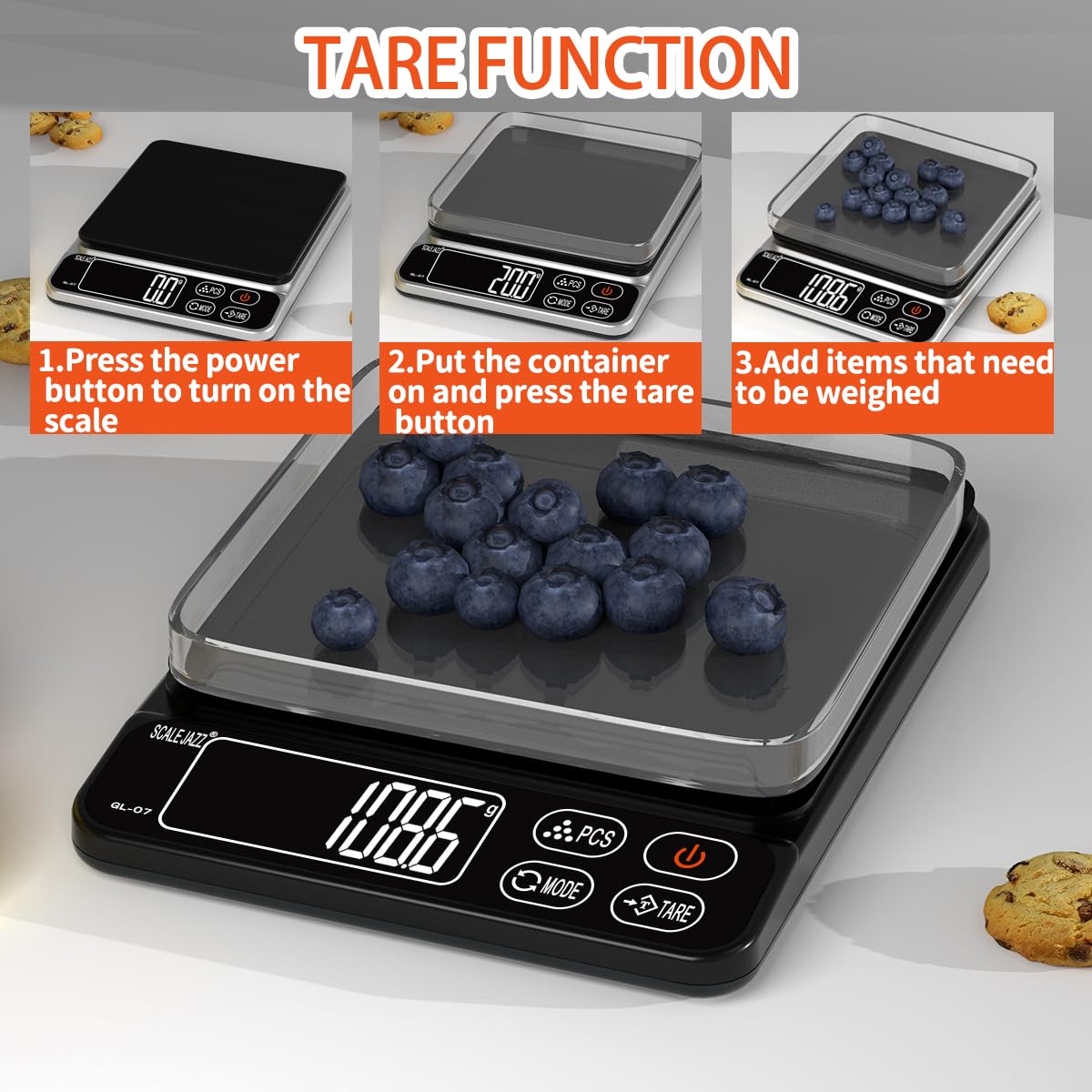 Mini Scale,6.6lb Scale for Grams,Digital Scale Food，Cooking Scale and Food Scales for Kitchen，Food Scale Grams and Ounces,Grams Scale,7Units,Auto Off,Tare,PCS,LCD Display