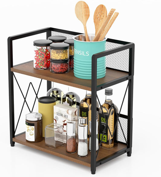 Aduanbang Coffee Bar Accessories Organizer, Seasoning Organizer, 2 Tier Wooden Kitchen Counter Shelf, Coffee Organizer