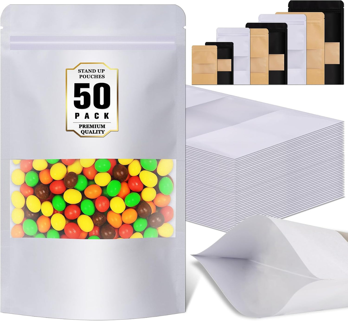 JETMORE 50 Pack Resealable Treat Bags, Cookie Bags with Window, 7.1x10.2in