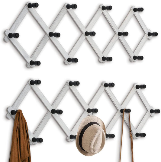 WGFKVAS 2 Pack Expandable Coat Rack, Accordion Wall Hanger, Wooden Hat Rack Wall Mounted, Accordion Hook for Mugs, Cap,