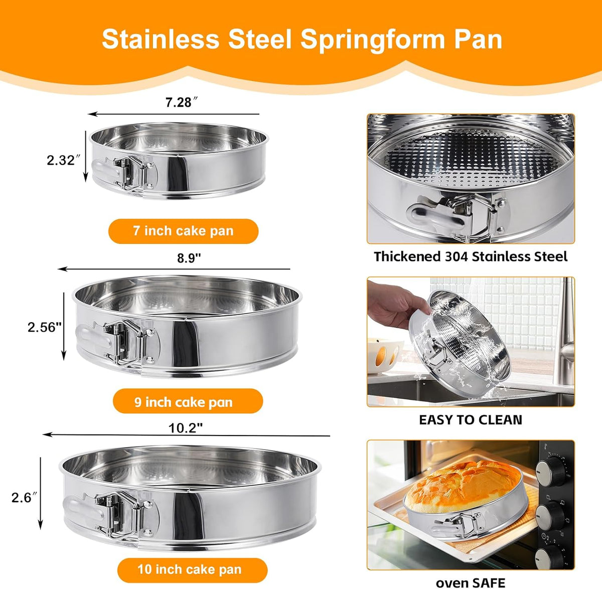 10 Inch Springform Pan for Baking, 304 Stainless Steel Cheesecake Pan with Removable Bottom, Includes 12 Piping Tips and 50 Parchment Papers for Pie Cake Pizza and Quiches(10" Cake pan)