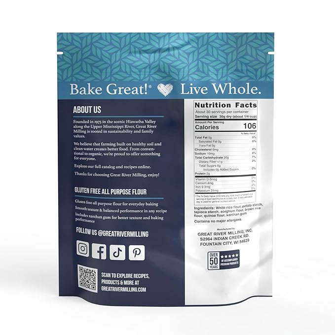 Great River Milling Gluten Free All Purpose Flour | Made from All Purpose Gluten Free Baking Alternative Ingredients | Non-GMO, Glyphosate Free, Kosher, Vegan Certified | 2 Lb