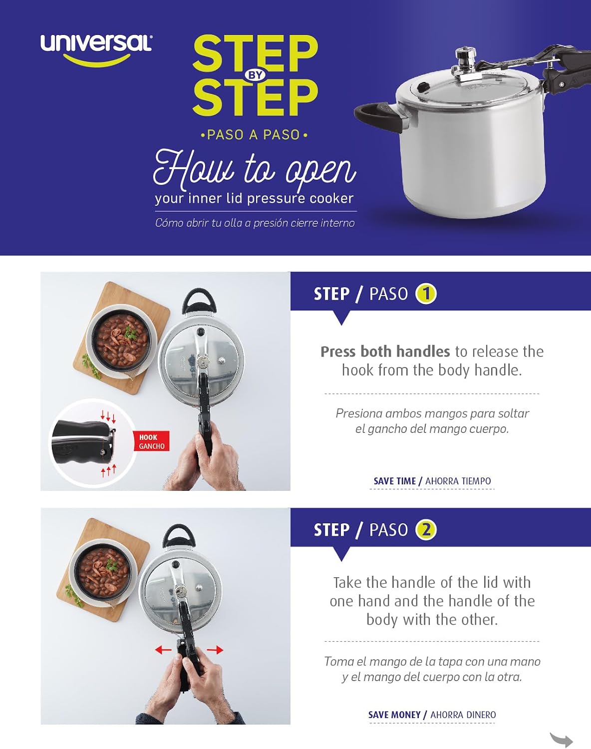 Universal (4.2 Quart / 4 Liter) Pressure Cooker, 5 Servings, Aluminum Pressure Cooker With Multiple Safety Systems and Heat Resistant Handles For Stews, Soup, Meat, and Beans