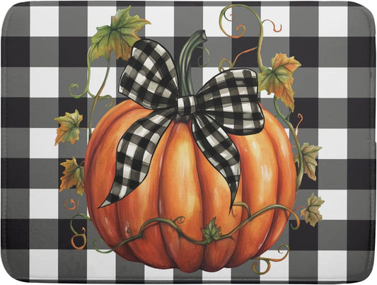Fall Drying Mats for Kitchen Counter Fall Pumpkin Dish Drying Mat 18 x 24 Inch Autumn Black White Buffalo Check Dish Rack