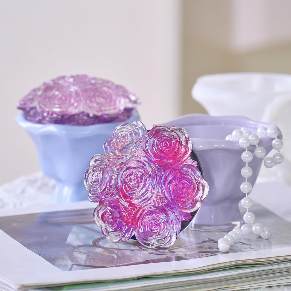 Rose Jar Resin Mold with Lid, Bouquet Shape Silicone Mold for Epoxy Resin