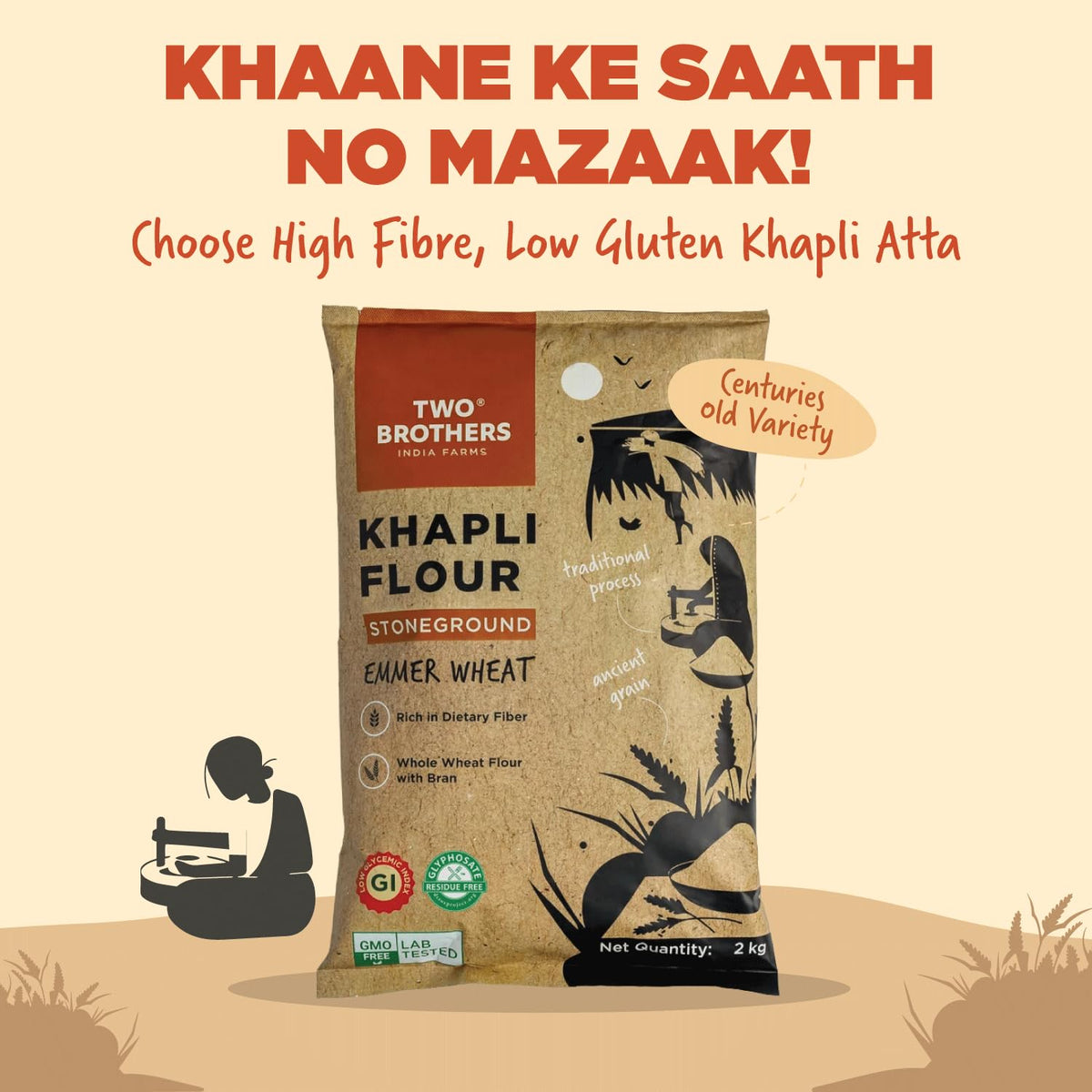 Two Brothers Organic Farms Khapli Atta (Emmer Long Wheat Flour)