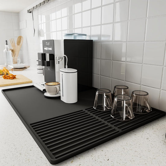 Silicone Coffee Mat with Raised Edges, 20'' X 12'', Bar Mat for Countertops, Fits Under Coffee Maker, Espresso Machine, Dish