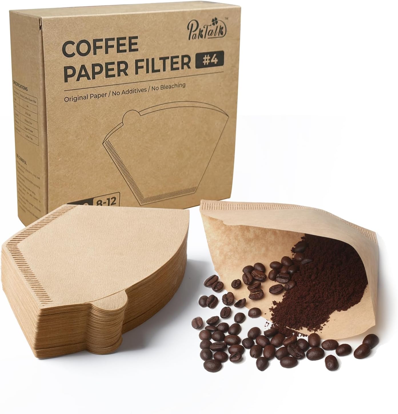 100 Count Cone Coffee Filters #4, Natural Brown Paper Cone Shaped Coffee Filters for Pour Over and D