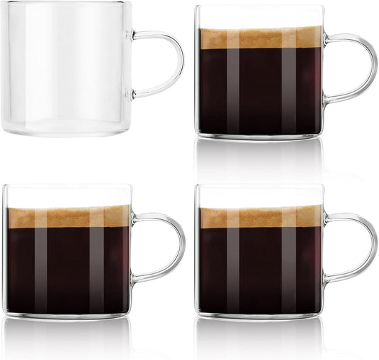 4-Pack 4oz Espresso Cups Espresso Shot Glasses with Handle, Small Glass Coffee Cups, Espresso Mugs Demitasse Cups Cappuccino