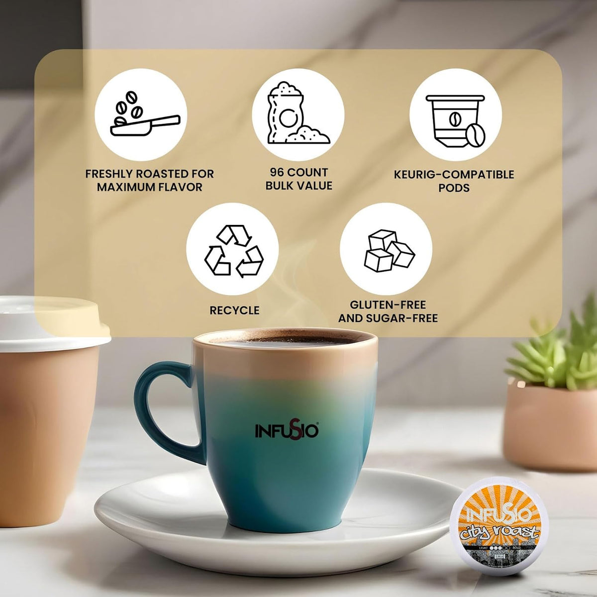 InfuSio City Roast, World Origins Single Pack Coffee Pods, Medium Roast Coffee, 96 Count, Keurig K-Cup Compatible