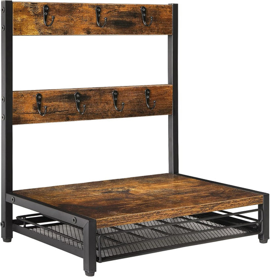 IBUYKE Coffee Pod Drawer, Rustic Coffee Mug Holder for Countertop, 8 Hooks and 35 Capsules Capacity, Coffee Station