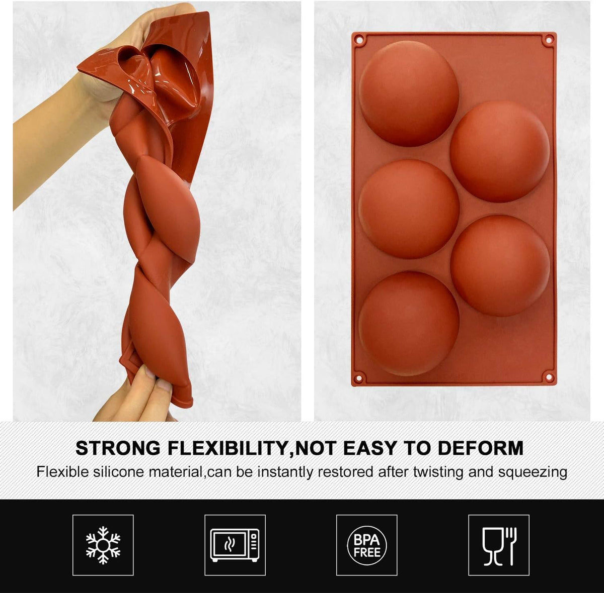 Extra Large 5-Cavity Semi Sphere Silicone Mold, 2 Packs Half Sphere Silicone Baking Molds for Making Chocolate, Cake, Jelly, Dome Mousse