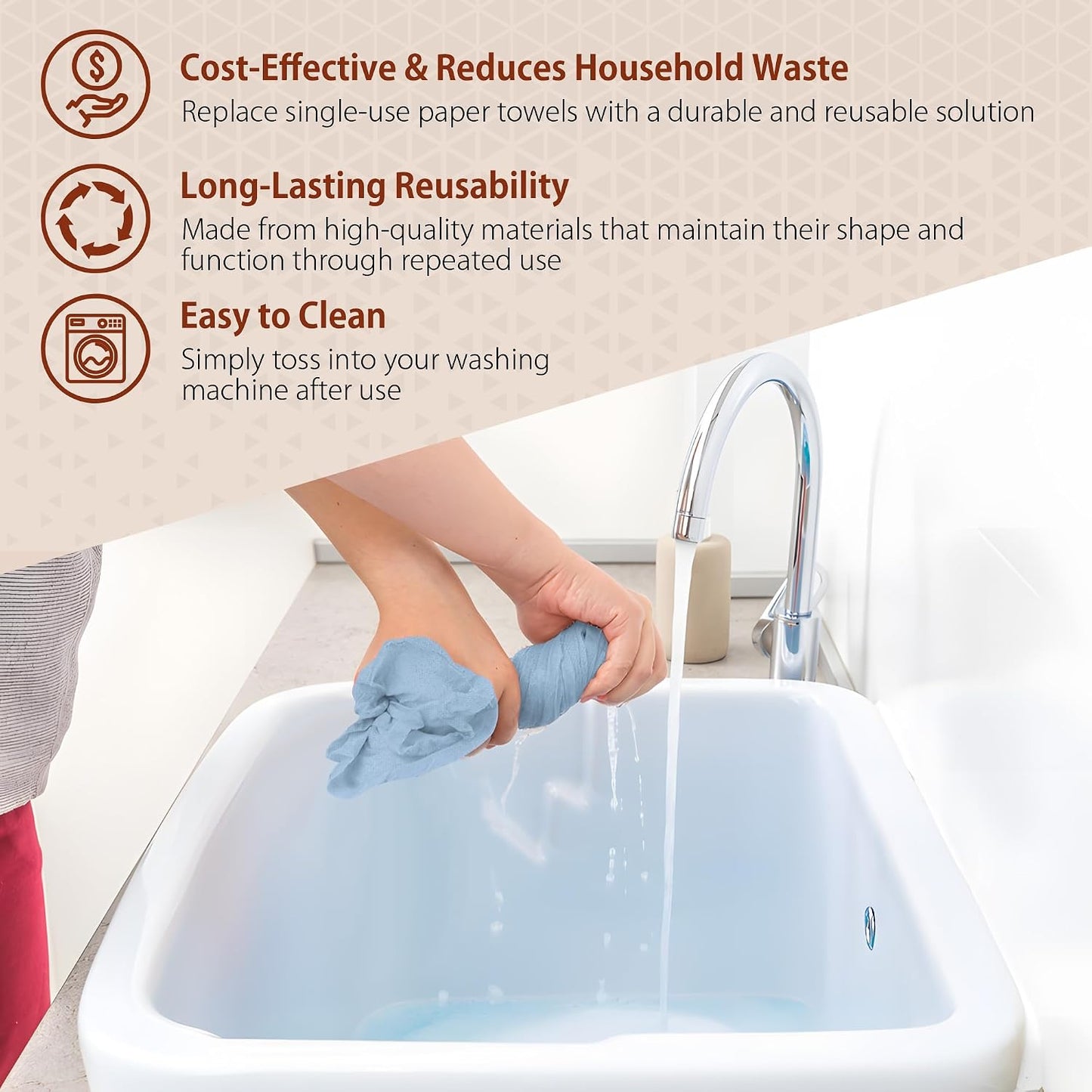 H4N Microfiber Cleaning Cloth Roll, 85 Pack Tear-Away Reusable Paper Towel Alternative, Ultra Absorbent, Lint-Free Towels for Kitchen, Car, Home &amp; All-Purpose Cleaning, 11.81" x 11.81", Blue