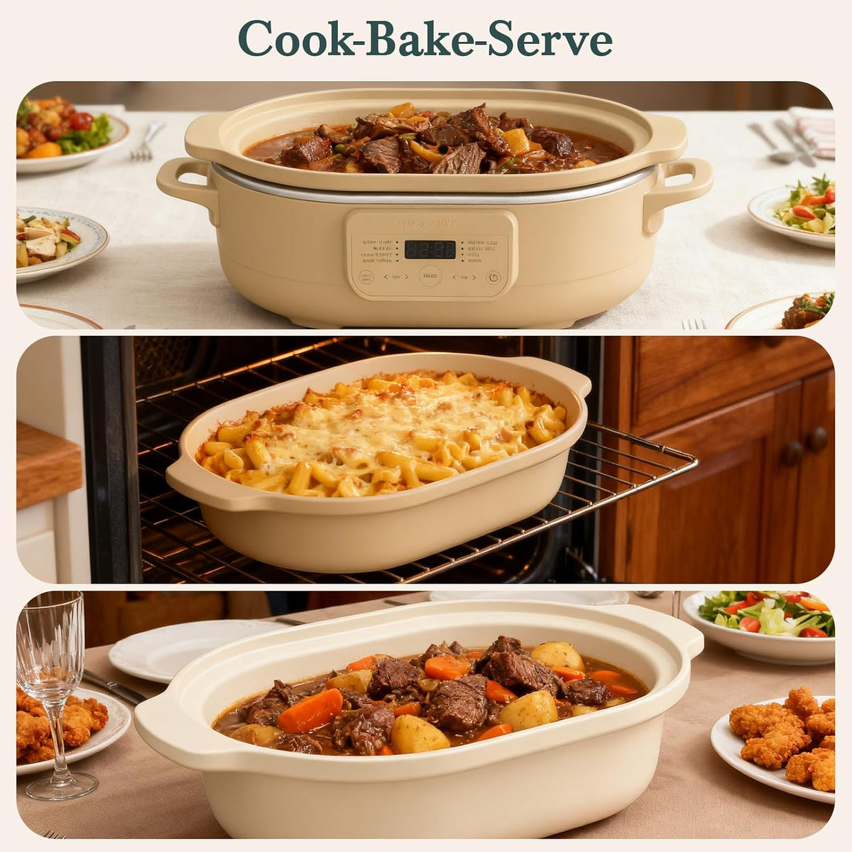 MAGNIFIQUE 4 Quart Claypot Multi-Cooker, with 8-in-1 Casserole Programmable Slow Cooker, Dutch Oven, Pasta, Nonstick Oven Safe Pot to 450°F, Brown