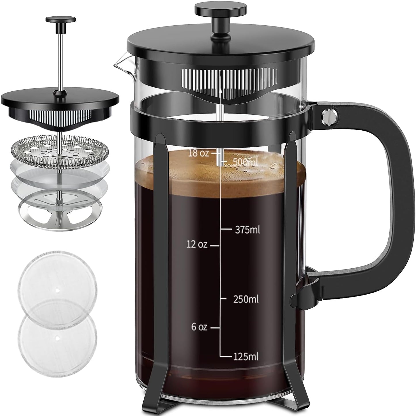 QUQIYSO French Press Coffee Maker 304 Stainless Steel French Press with 4 Filter, Heat Resistant Dur