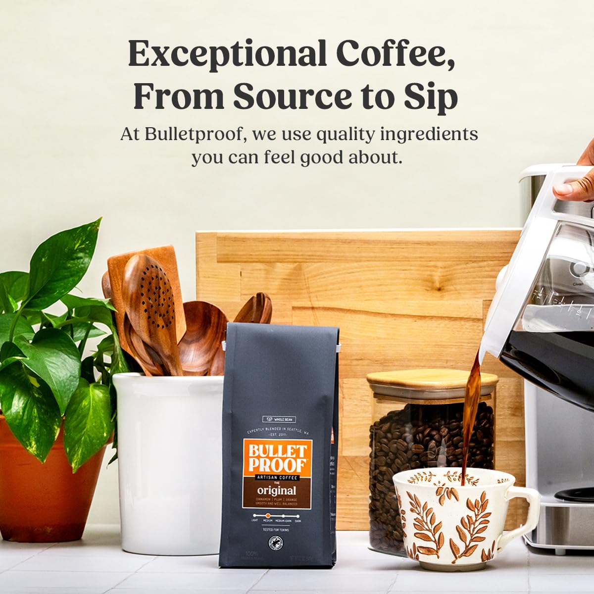 Bulletproof Original Medium Roast Whole Bean Coffee, 12 Ounces (Pack of 3), Clean Coffee Tested for Toxins, Packaging May Vary