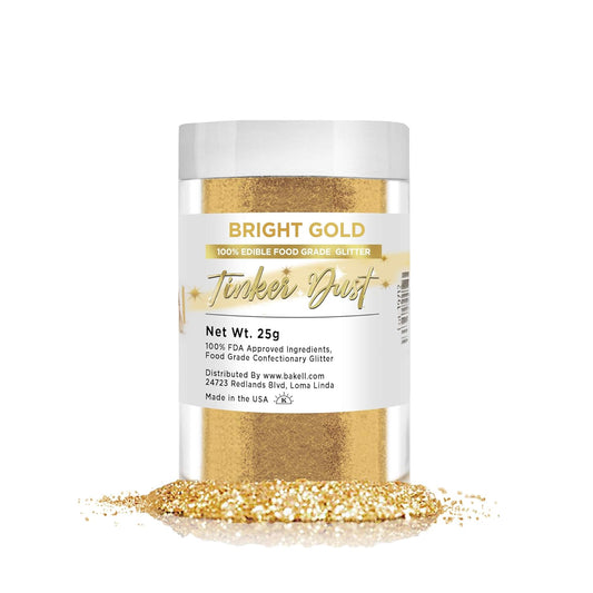 BAKELL Bright Gold Edible Glitter, 25 Grams | TINKER DUST Edible Glitter | KOSHER Certified | 100% Edible Glitter | Cakes,