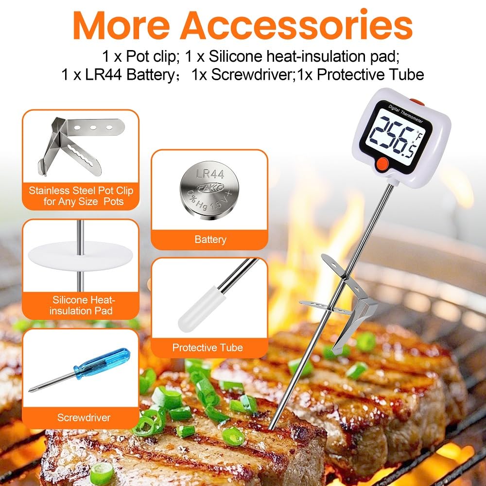 Candy Thermometer for Candy Making with Pot Clip,Best Instant Read Thermometer Digital for Cooking, Baking, Candy and Cheese Making – 10 Inch Probe, Large Rotating LCD Display, Essential Baking Tool