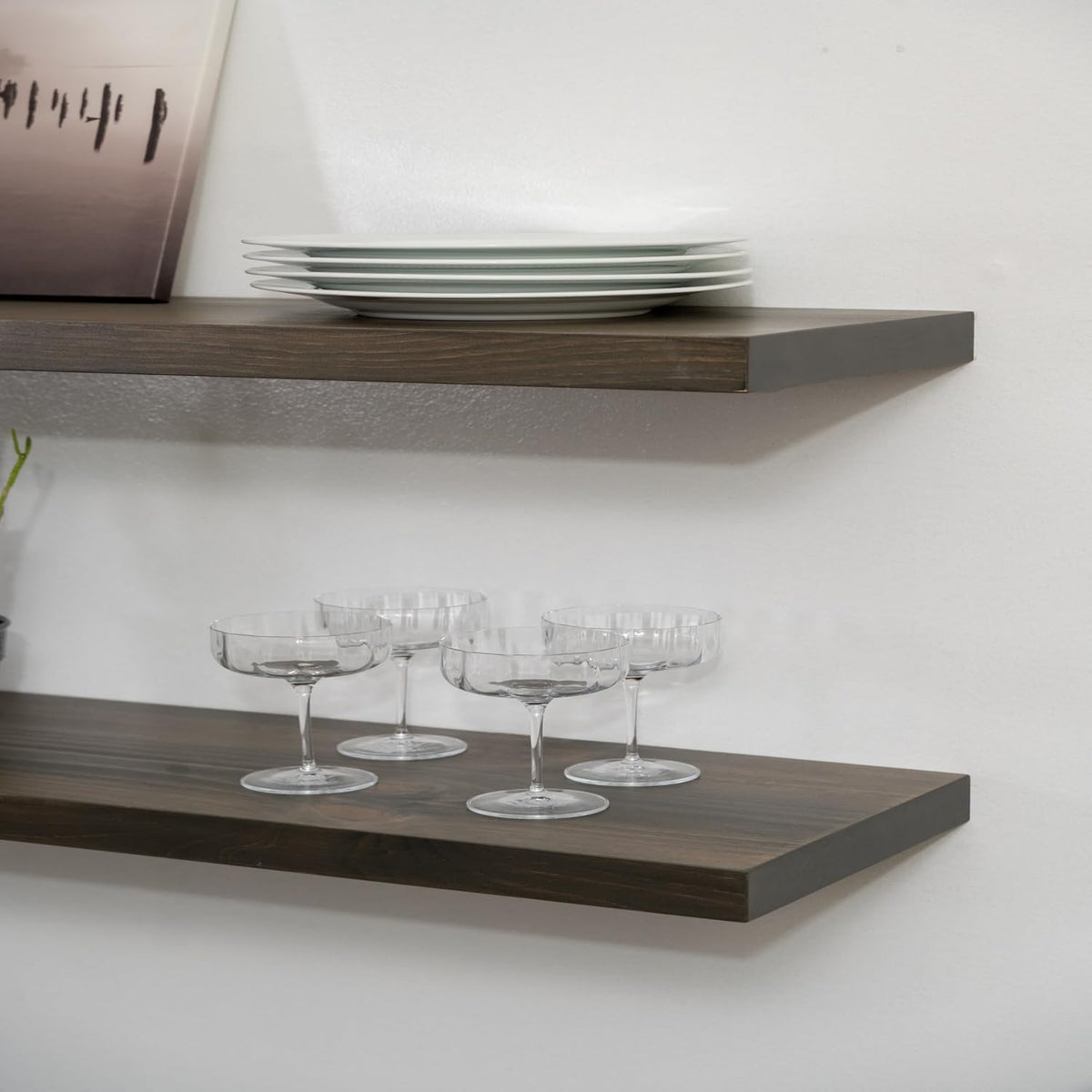 URBANDI, Rustic Floating Shelves, Set of 2, Hidden Bracket, Solid Wood, Heavy Duty, Wall Mounted Shelves, (Grey, 24Wx6D)