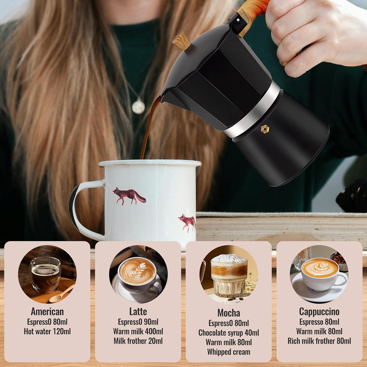6 Cup Aluminum Moka Pot Classic Stovetop Espresso Coffee Maker