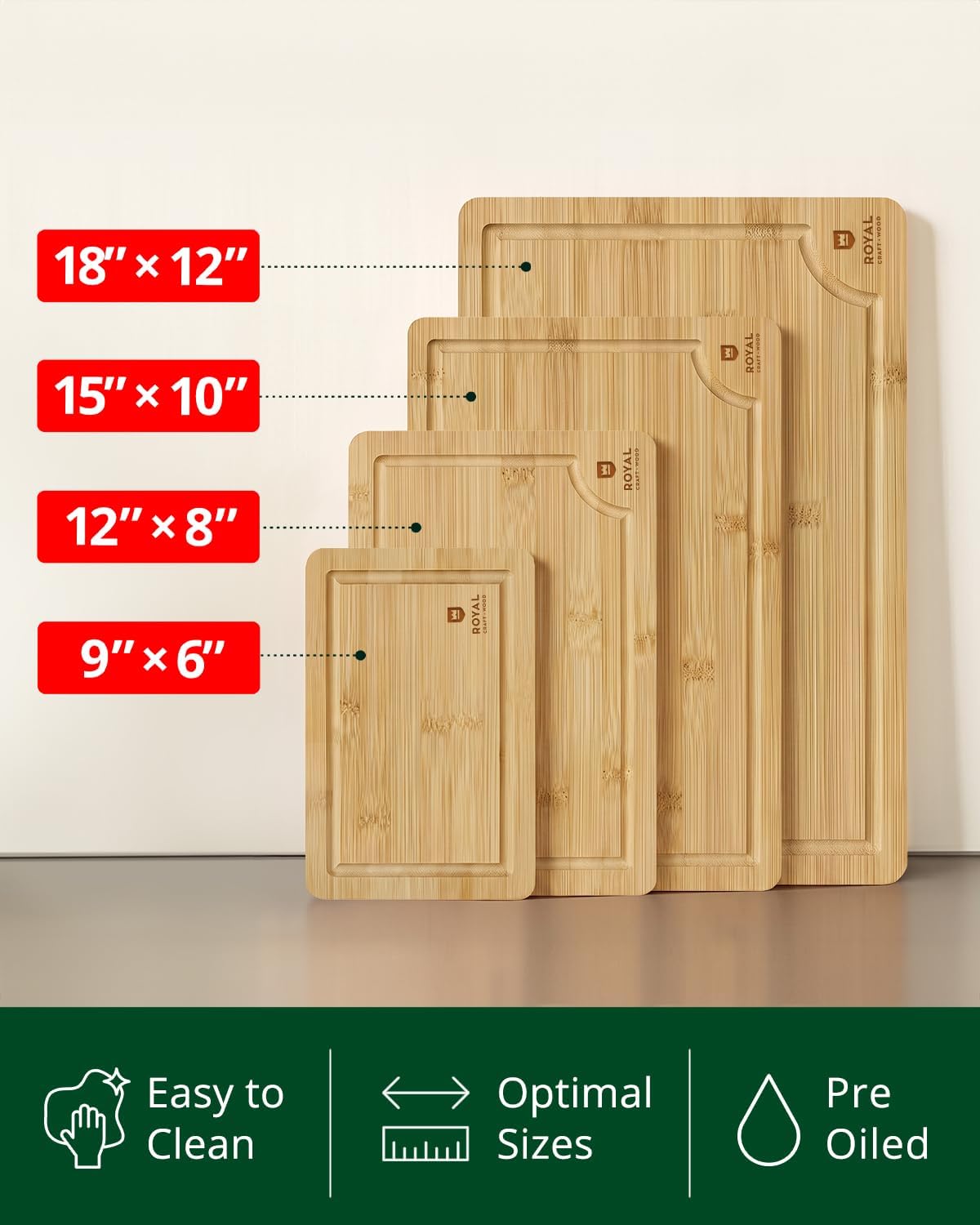 ROYAL CRAFT WOOD Wooden Cutting Boards for Kitchen Meal Prep &amp; Serving - Bamboo Wood Serving Board Set with Deep Juice Groove Side Handles - Charcuterie &amp; Chopping Butcher Block for Meat