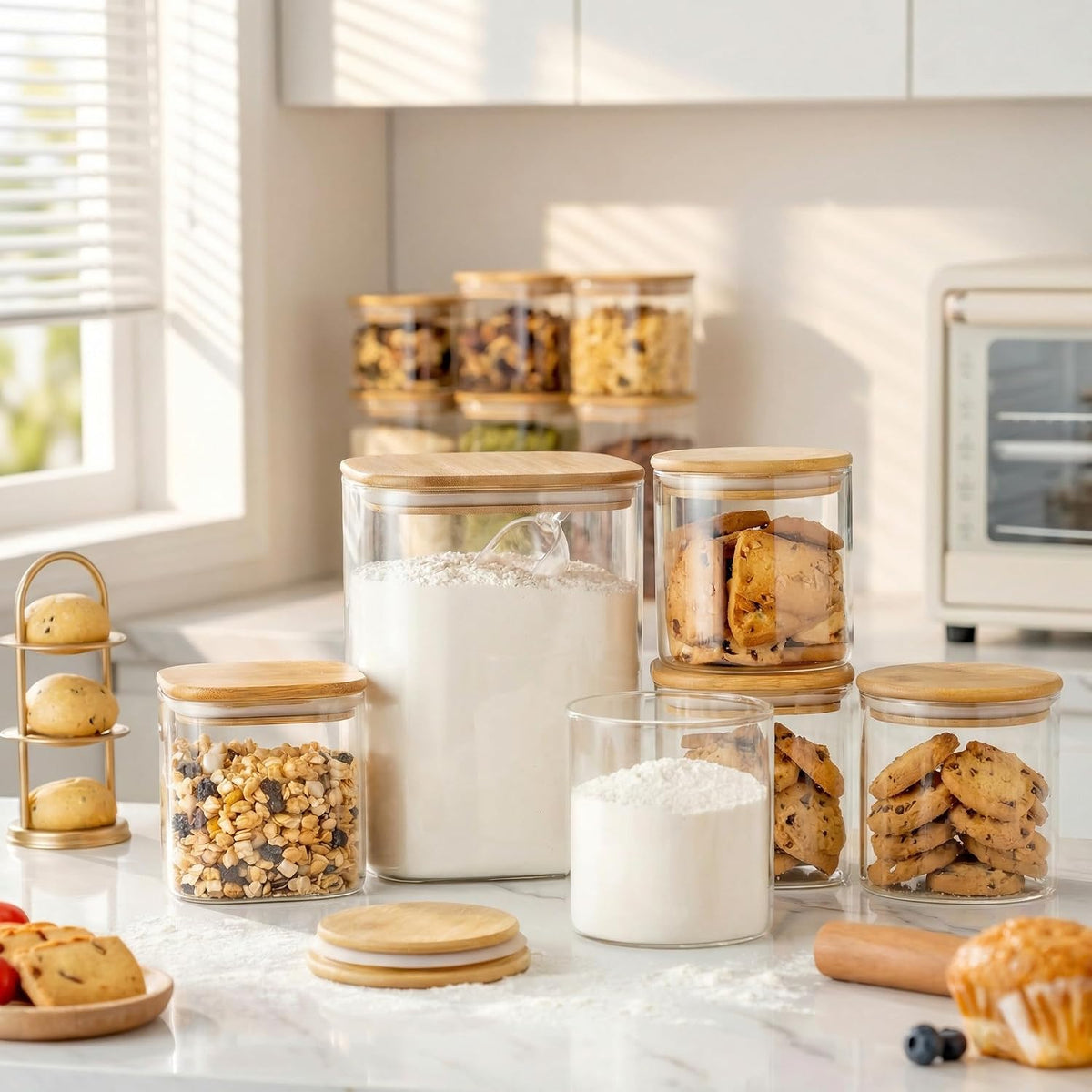 132oz &amp; 63oz Large Glass Storage Containers with Lids for Pantry Storage-2P
