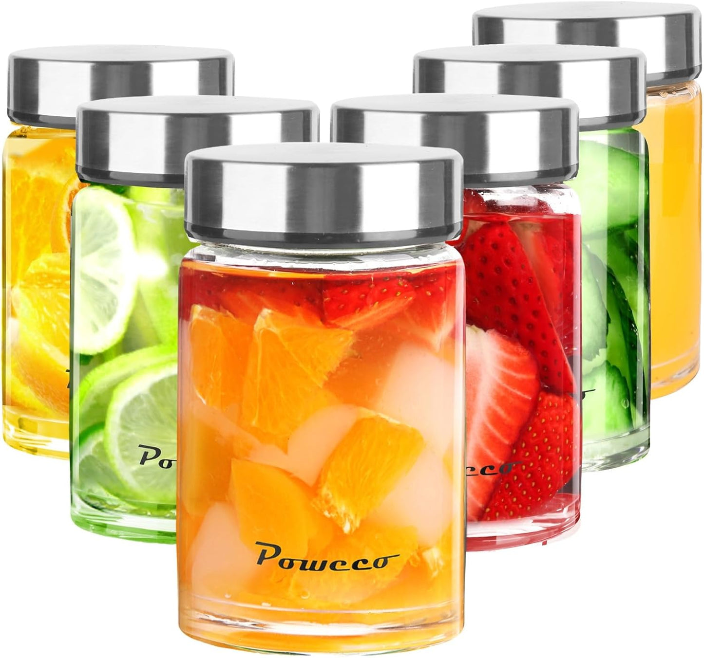 10oz Glass Juice & Water Bottles 6-Pack with Lids- Wide Mouth Reusable Borosilicate Glass- for Juici