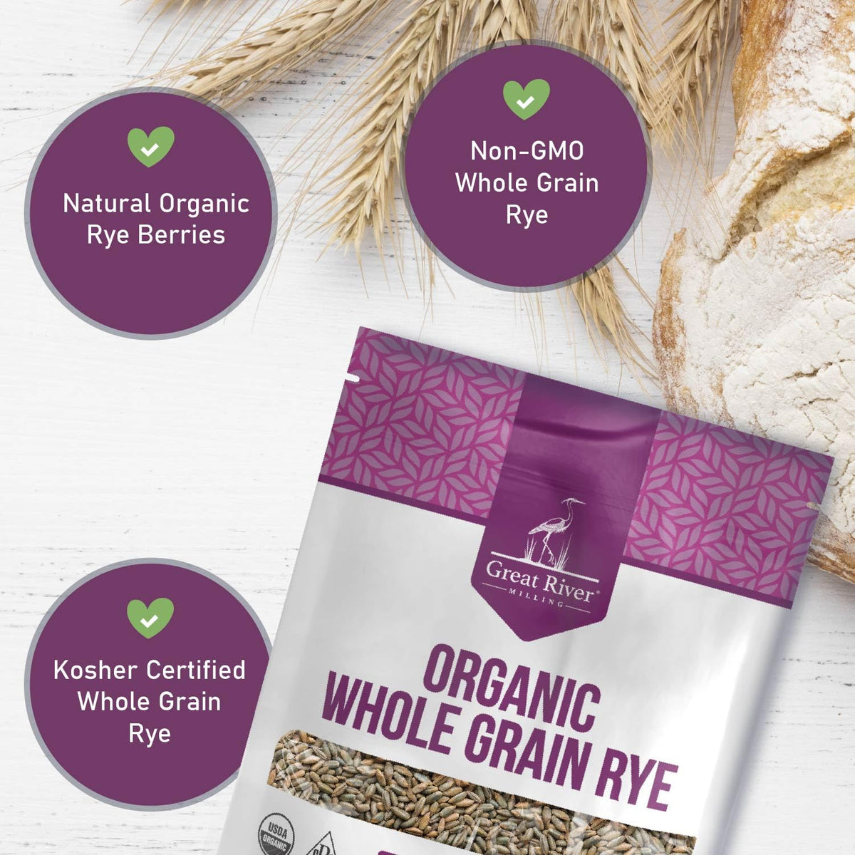 Great River Milling Organic Whole Grain Rye Berries, Non-GMO, 5 lb | Organic Whole Rye Berries for home-milled rye flour, sourdough bread, sprouting, soups, salads and pilaf; chewy cooked grain