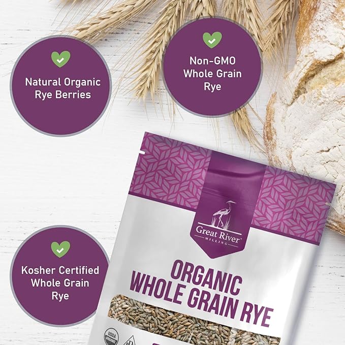 Great River Milling Organic Whole Grain Rye Berries | High-Fiber, Nutrient-Rich Ancient Grain | Non-GMO, Kosher | Ideal for Baking, Sourdough, Salads, Pilaf & Soups | 5 Lb