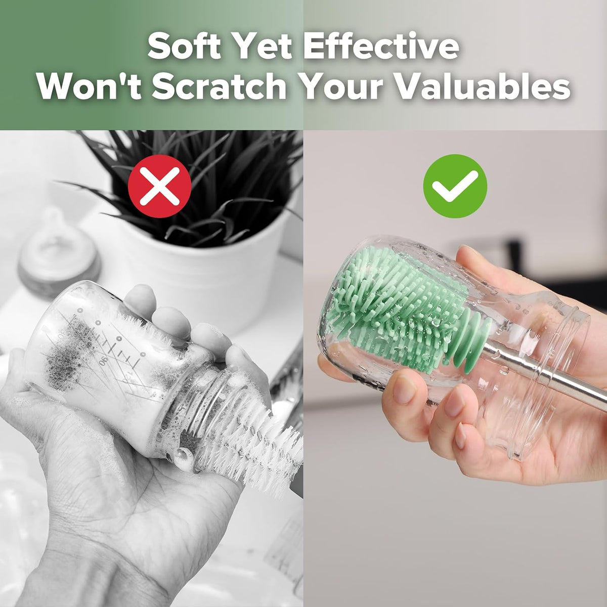 Haakaa Silicone Cleaning Brush for Baby Bottles &amp; Crevices, Pea Green, 1PK