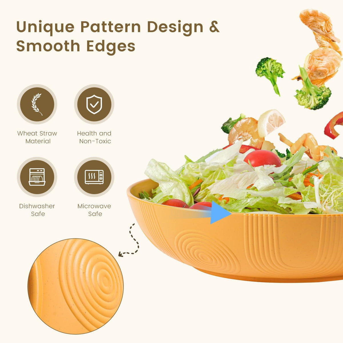 Homienly Salad Bowls, 60 OZ Large Salad Bowls for Kitchen, Wheat Straw Bowl Set of 6, Unbreakable Microwave and Dishwasher Safe Bowl for Camping, Outdoor, Serving Bowl Set for Dinner, Fruit (Multi)