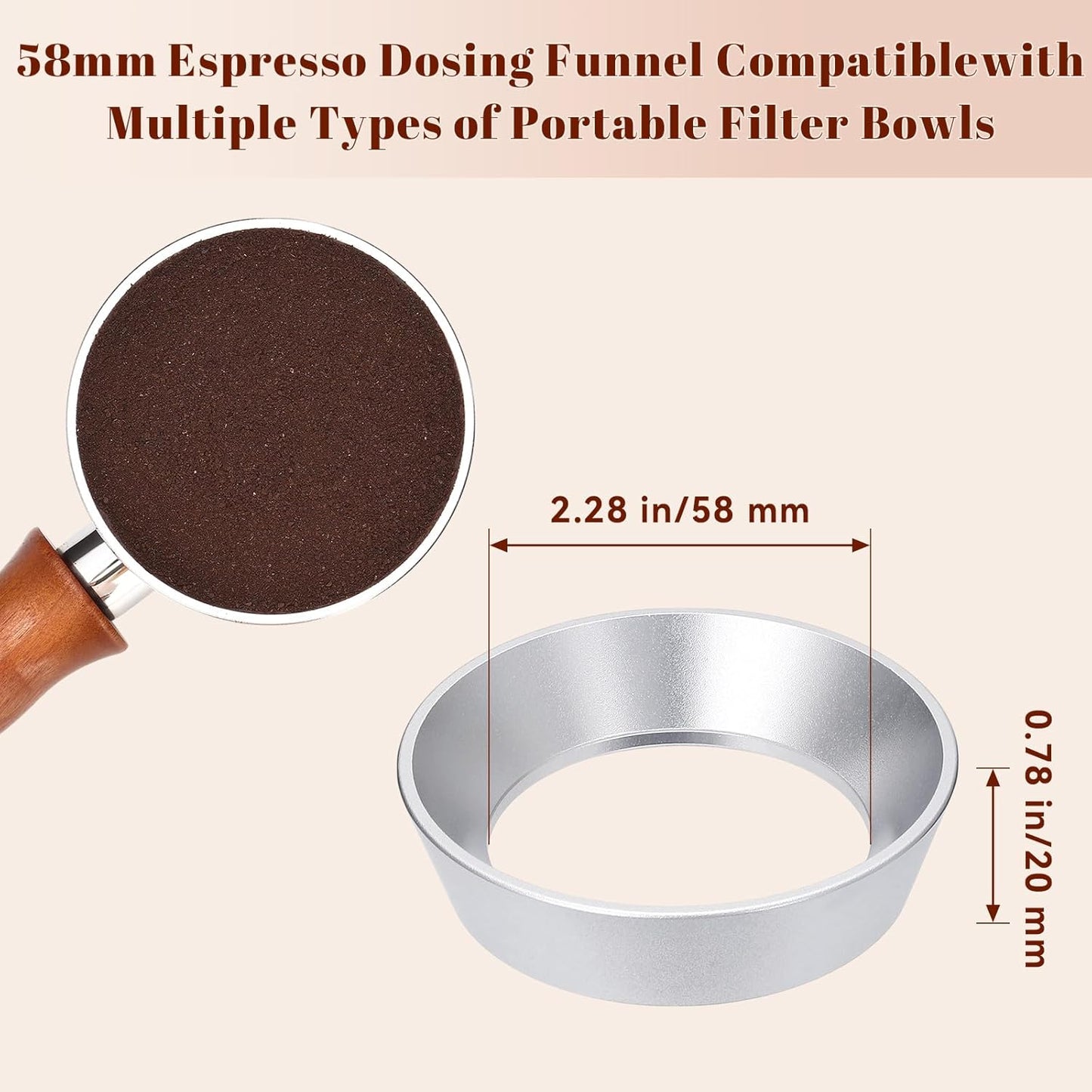 58mm Silver Magnetic Dosing Funnel, Lightweight Coffee Machine Dosing Ring with 9 Magnets, Aluminum Espresso Funnel, Ultra-Strong Adsorption Force