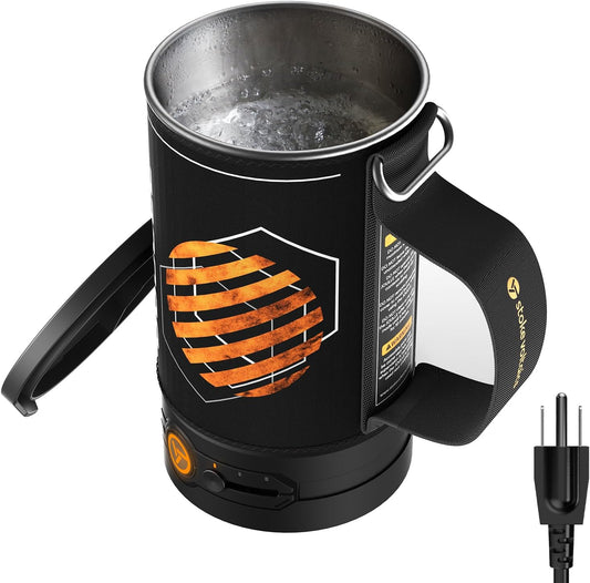 Stoke Voltaics Electric Kettle, 120V Portable Water Boiler for Coffee &amp; Tea, 304 Stainless Steel Mini Tea Kettle, 500W Fast Boiling Water with Auto Shut-Off, Camping &amp; Travel Essentials