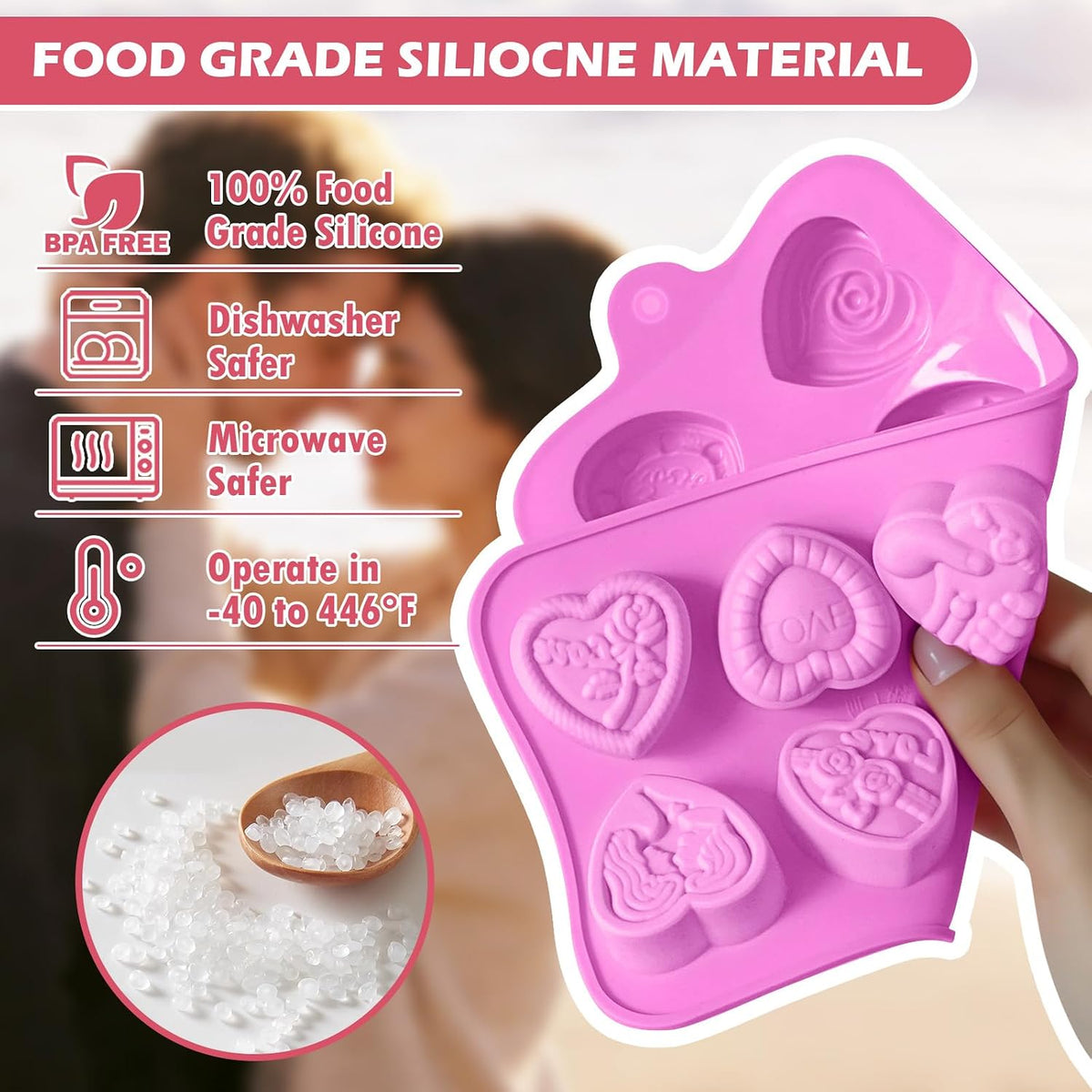 HKNMTT Heart Molds Silicone Valentine's Day Chocolate, Small 10 Love Conversation Shapes Truffle Gifts Bite Size 3D Rose Candy Mould Gummy Jello Gelatin Cute Wax Melt Ice Cube Handmade Soap DIY Making