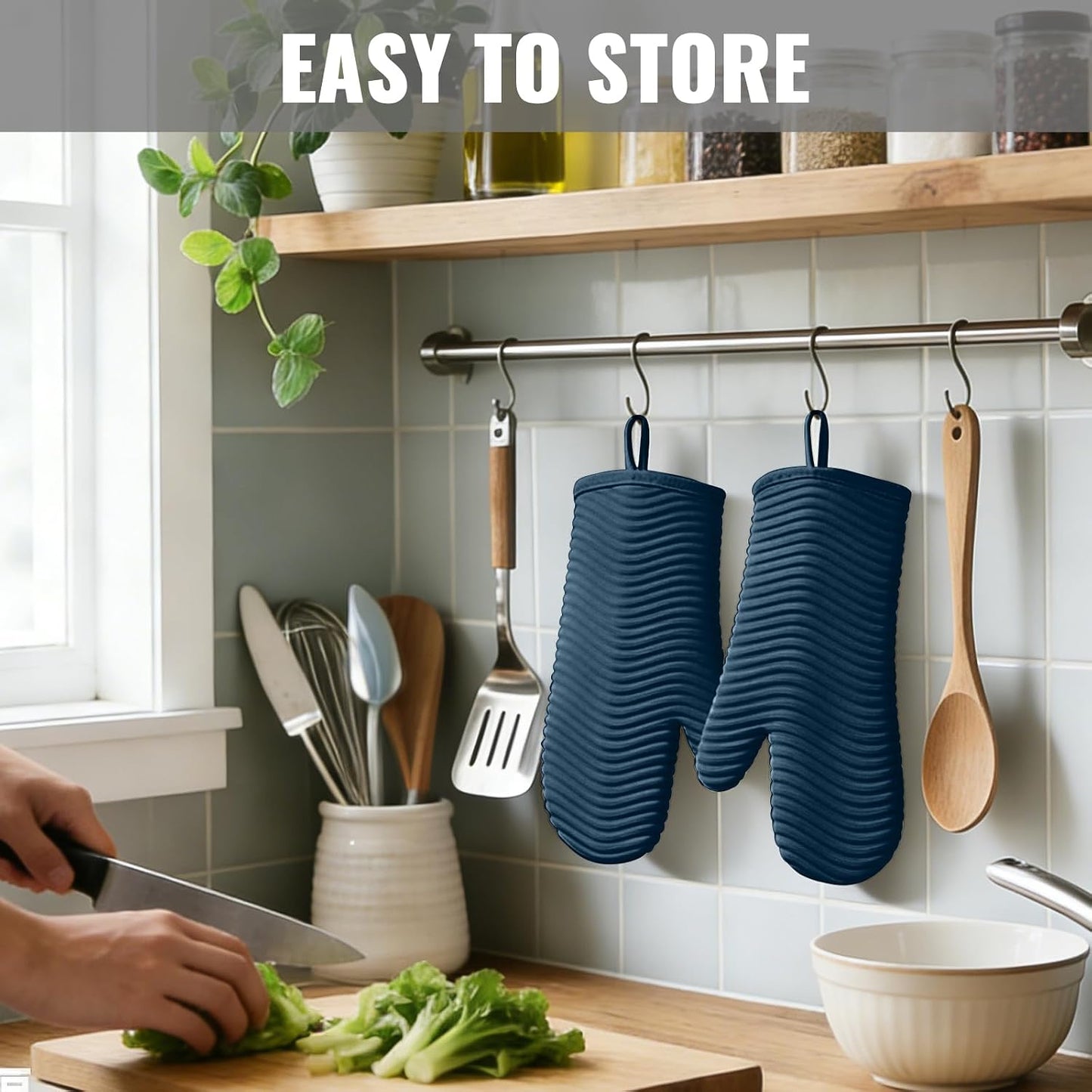 YUTAT Silicone Oven Mitts,Heat Resistant 2PCS Oven Mitts with Soft Polyester Filling,Kitchen Potholder Set - Perfect for BBQ, Baking and Cooking,Agave