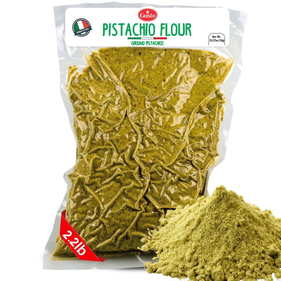 GUSTO ETNA Pistachio Flour, Fine Chopped Pistachio Flour, 2.2 lb | Gluten-Free Ground Pistachio Flour and Powder for Baking and Desserts; Vegan, Non-GMO, Product of Bronte, Sicily, Italy.