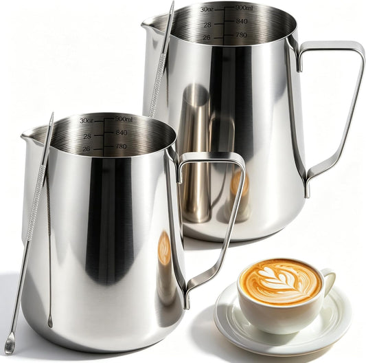 2 Pack Milk Frothing Pitcher 900ml 32oz Large Capacity Steaming Pitchers